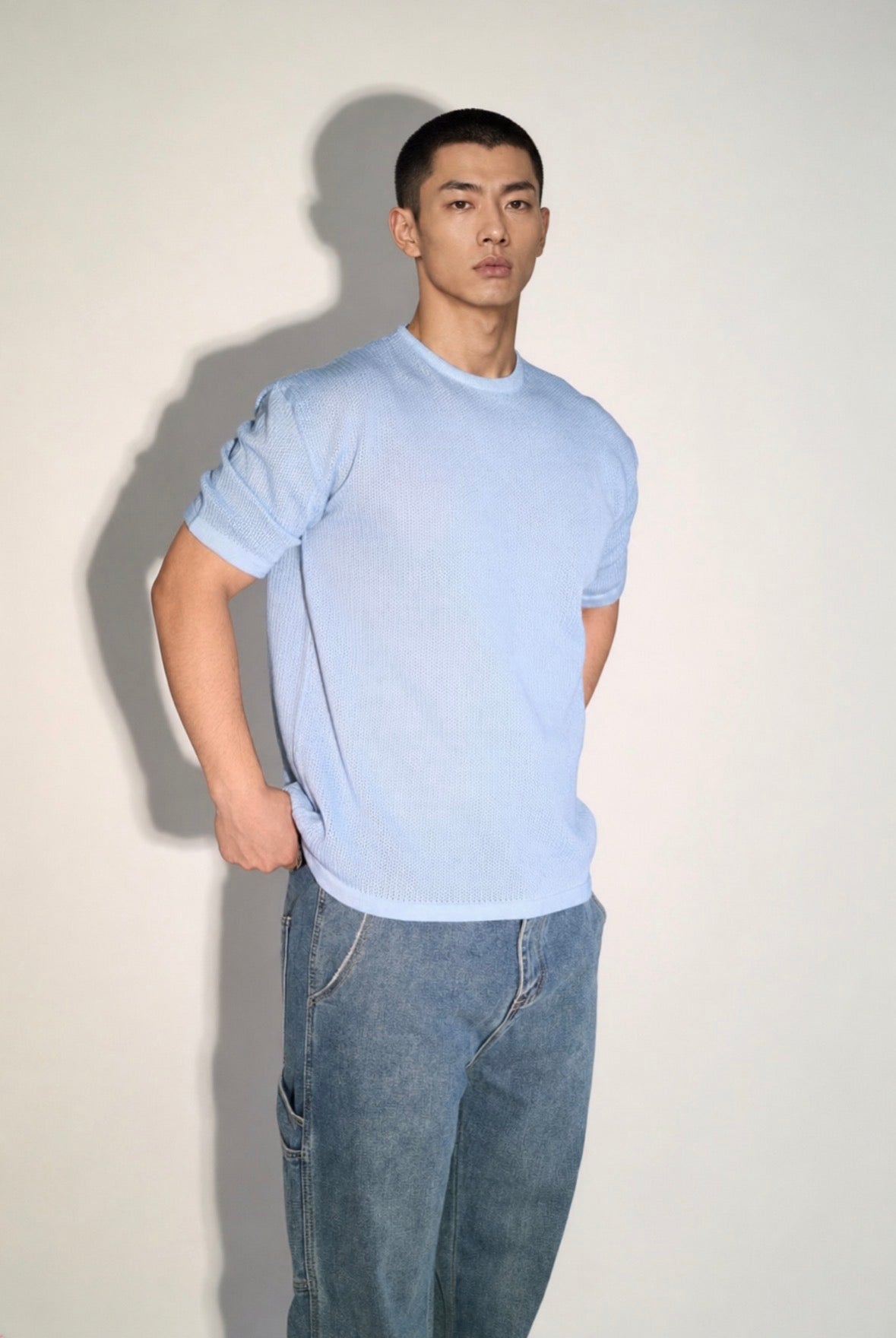 Origin Textured Knit Tee - Sky Blue - Image 13