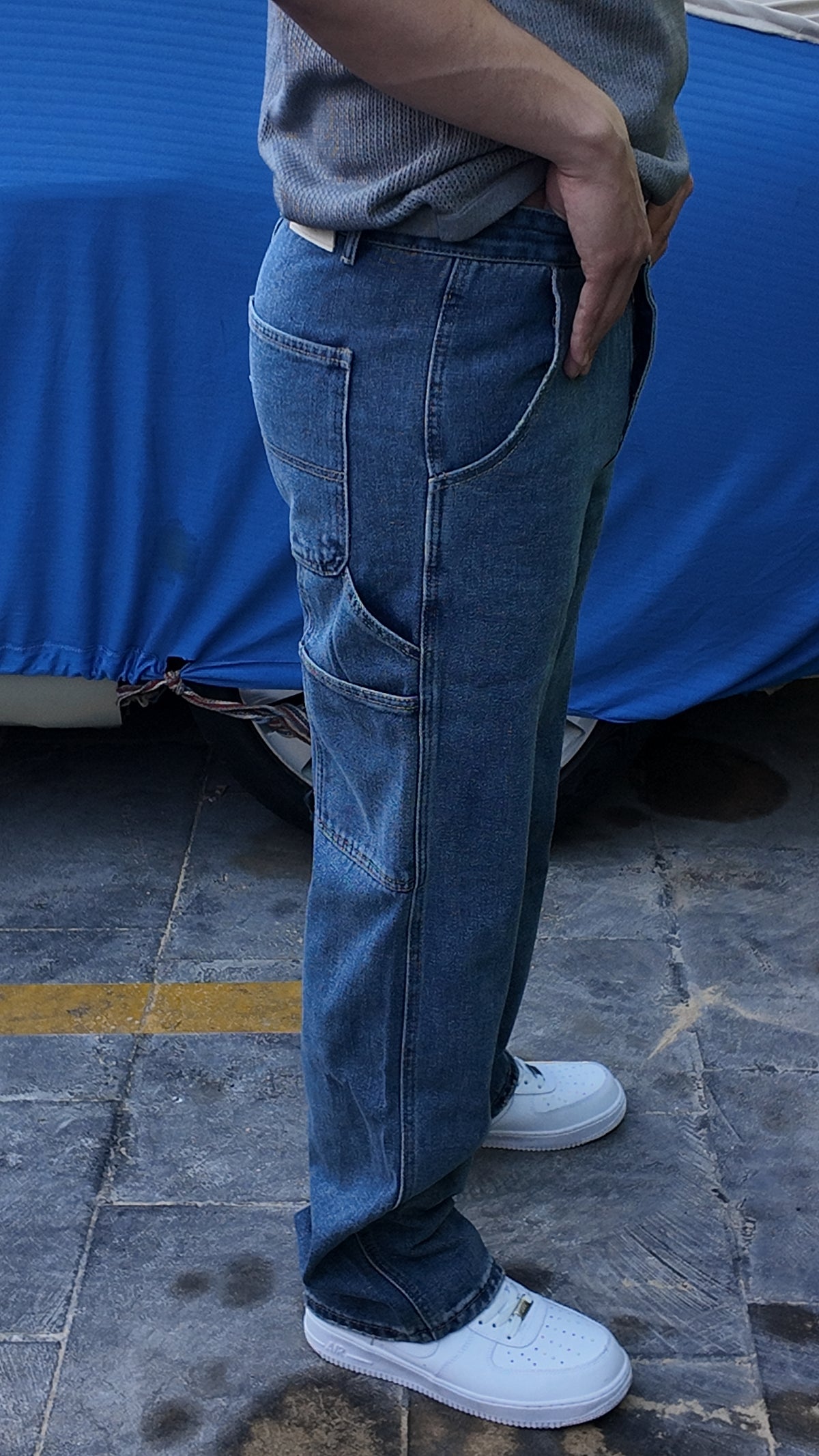 Utility Relaxed Jeans - Medium Blue - Image 3